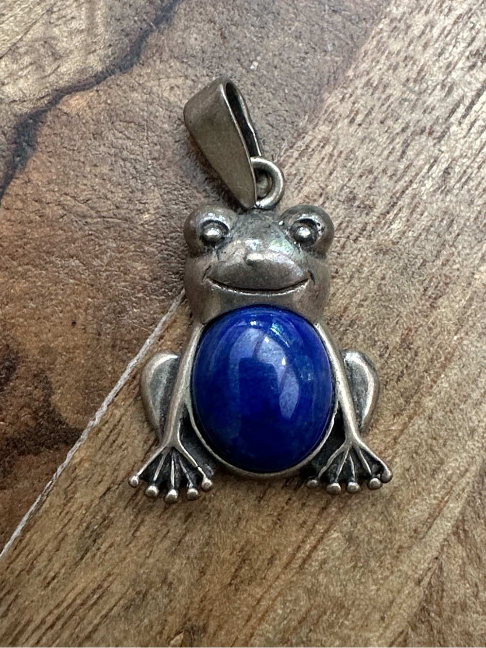 Sterling and Lapis Frog Pendant